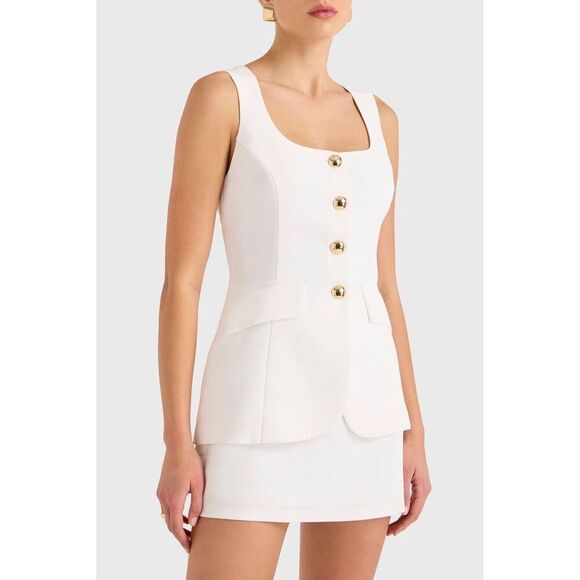 Amanda Uprichard Women's Ivory Sleeveless Button Front Kya Romper Size XLarge NW - Picture 1 of 11